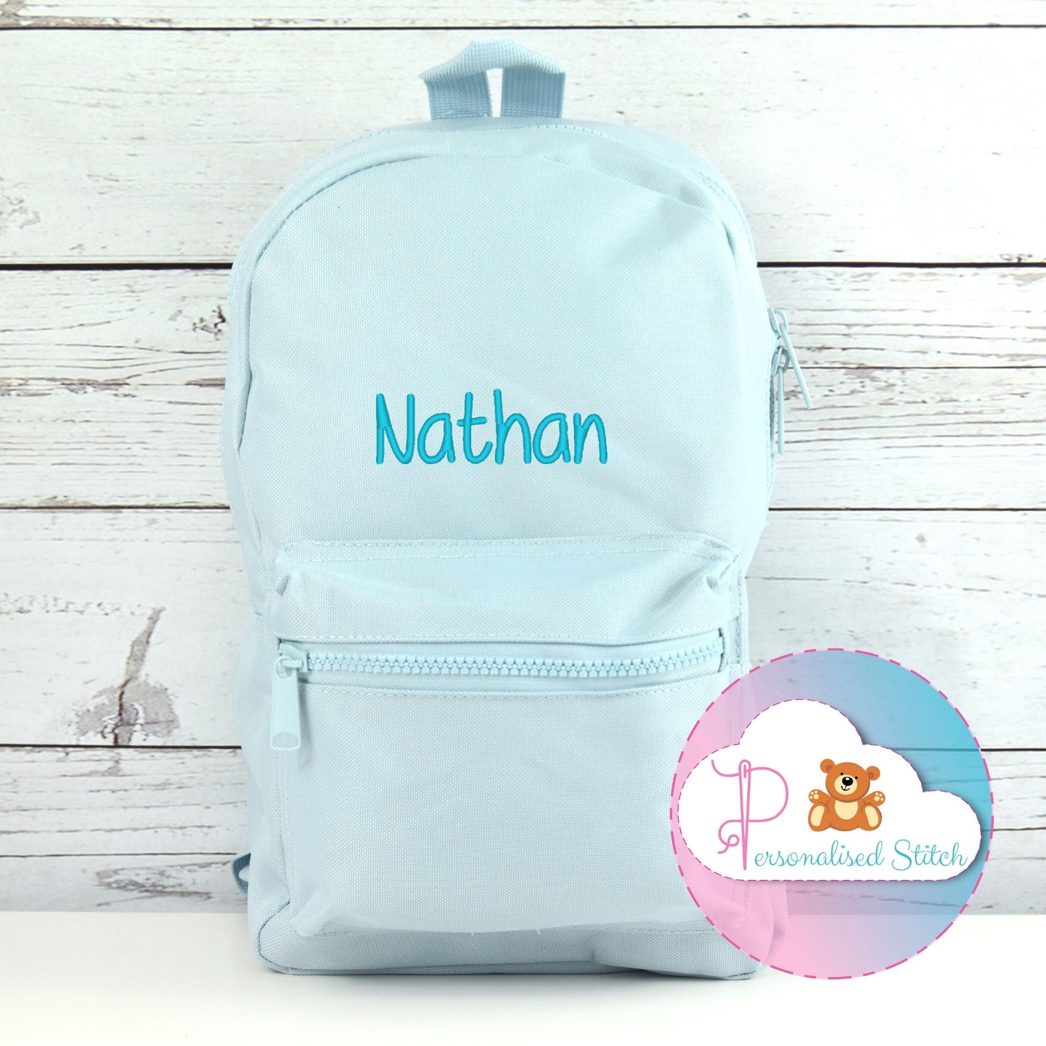 kids personalised backpack blue