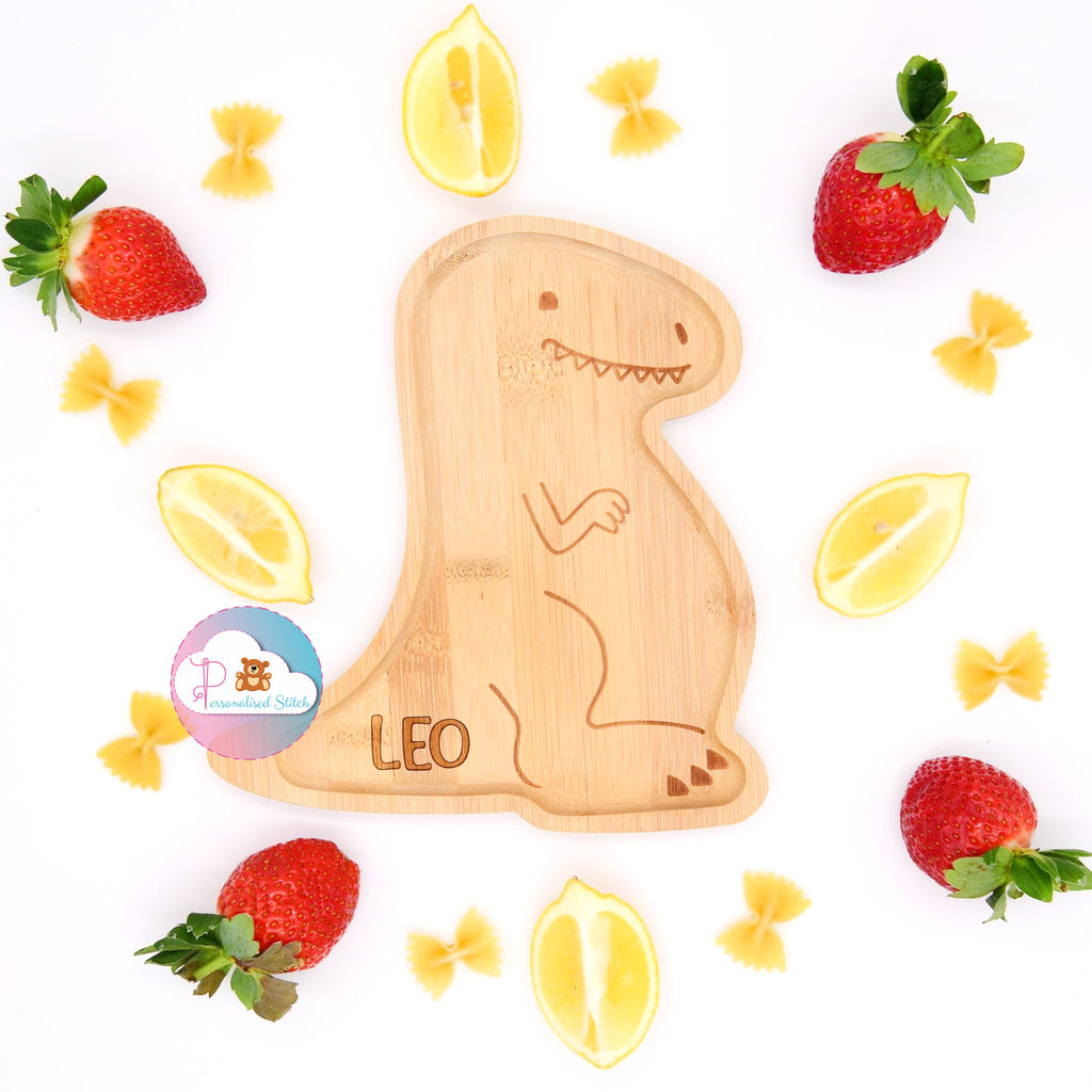 Personalised dino bamboo plate