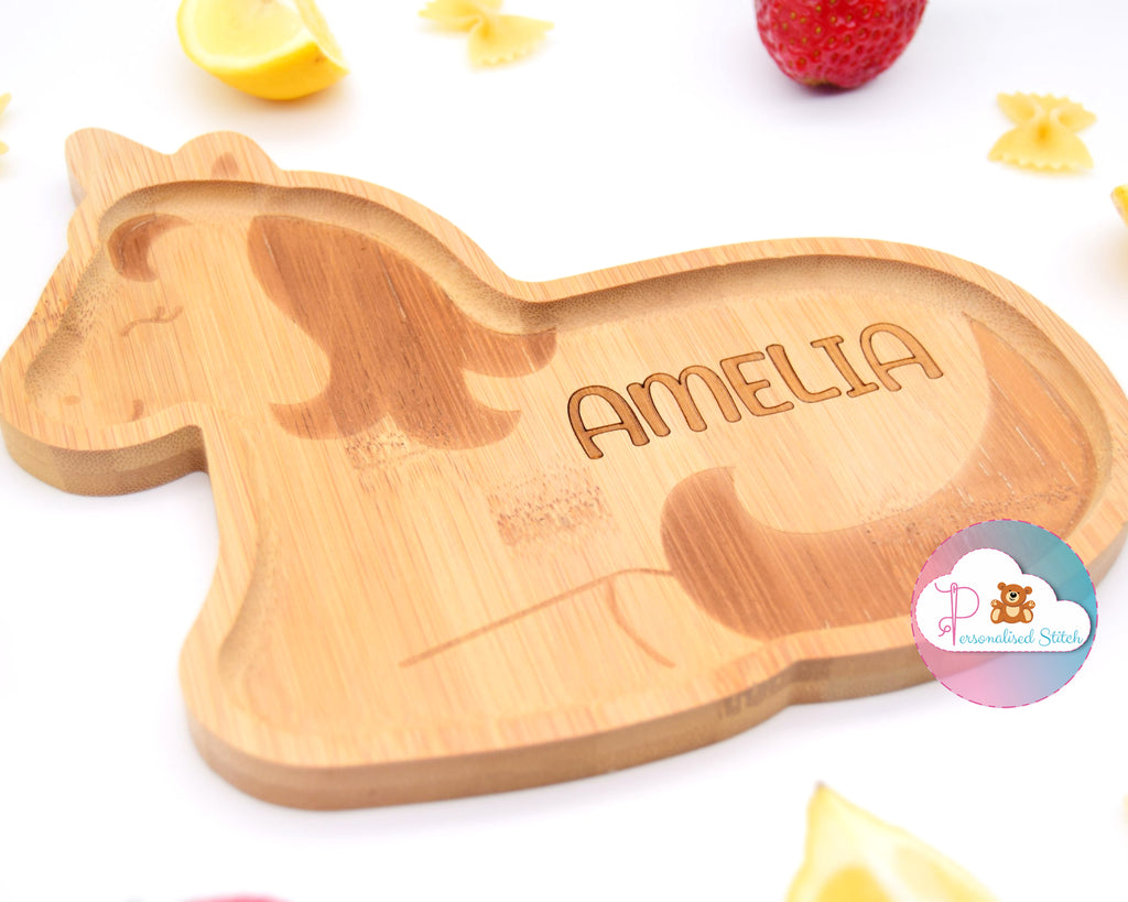 personalised unicorn bamboo plate