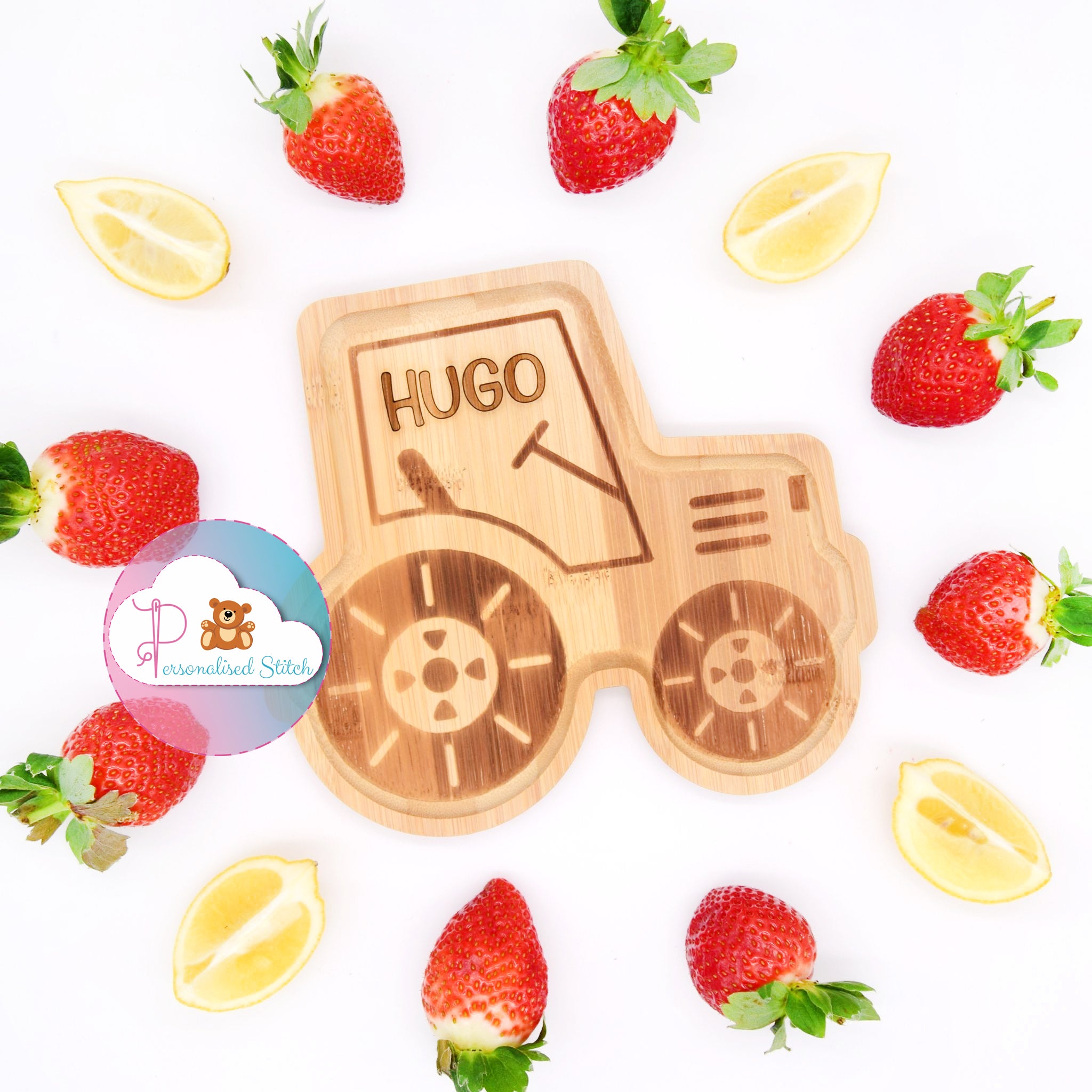 personalised tractor bamboo plate