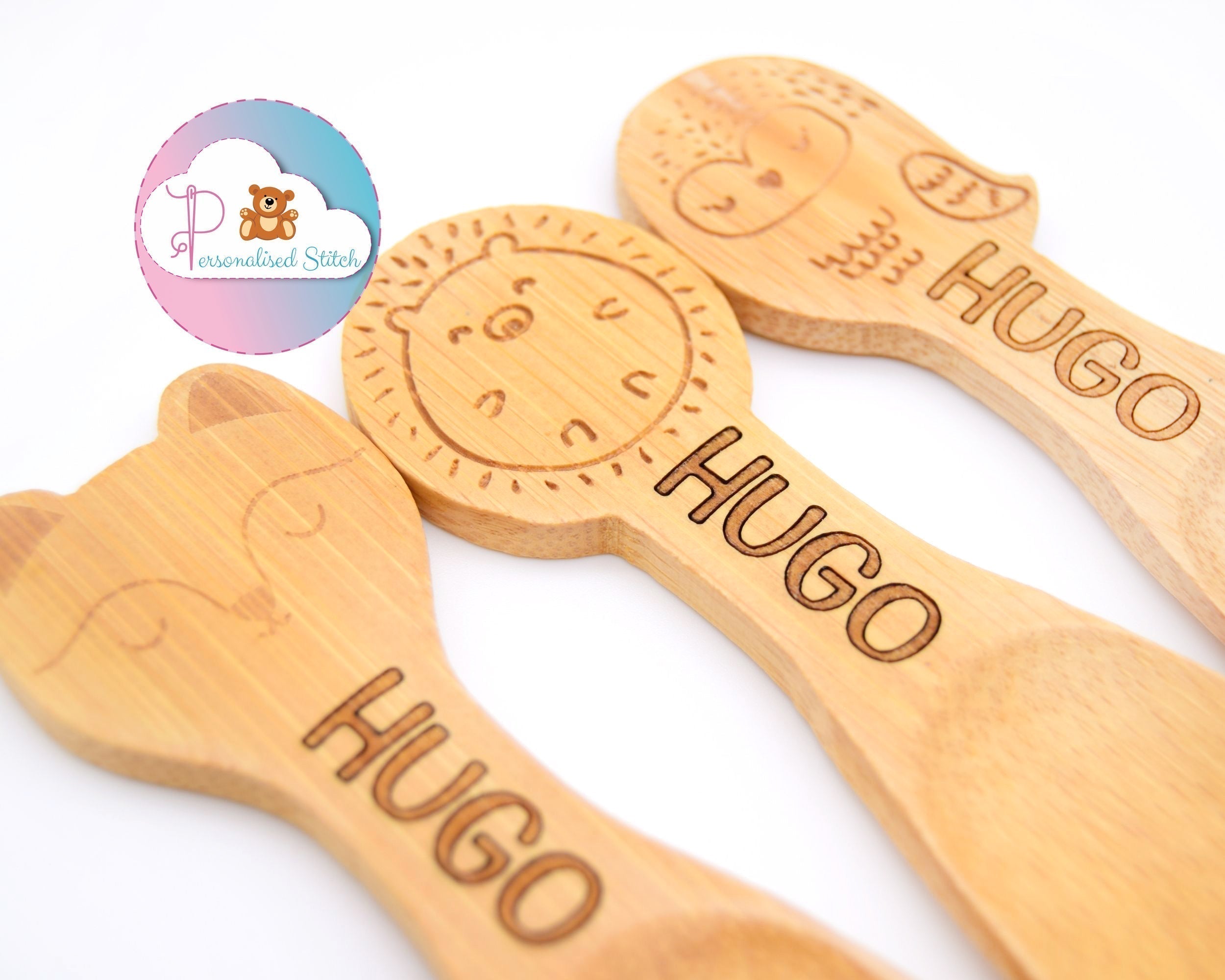 personalised bamboo animal spoon set