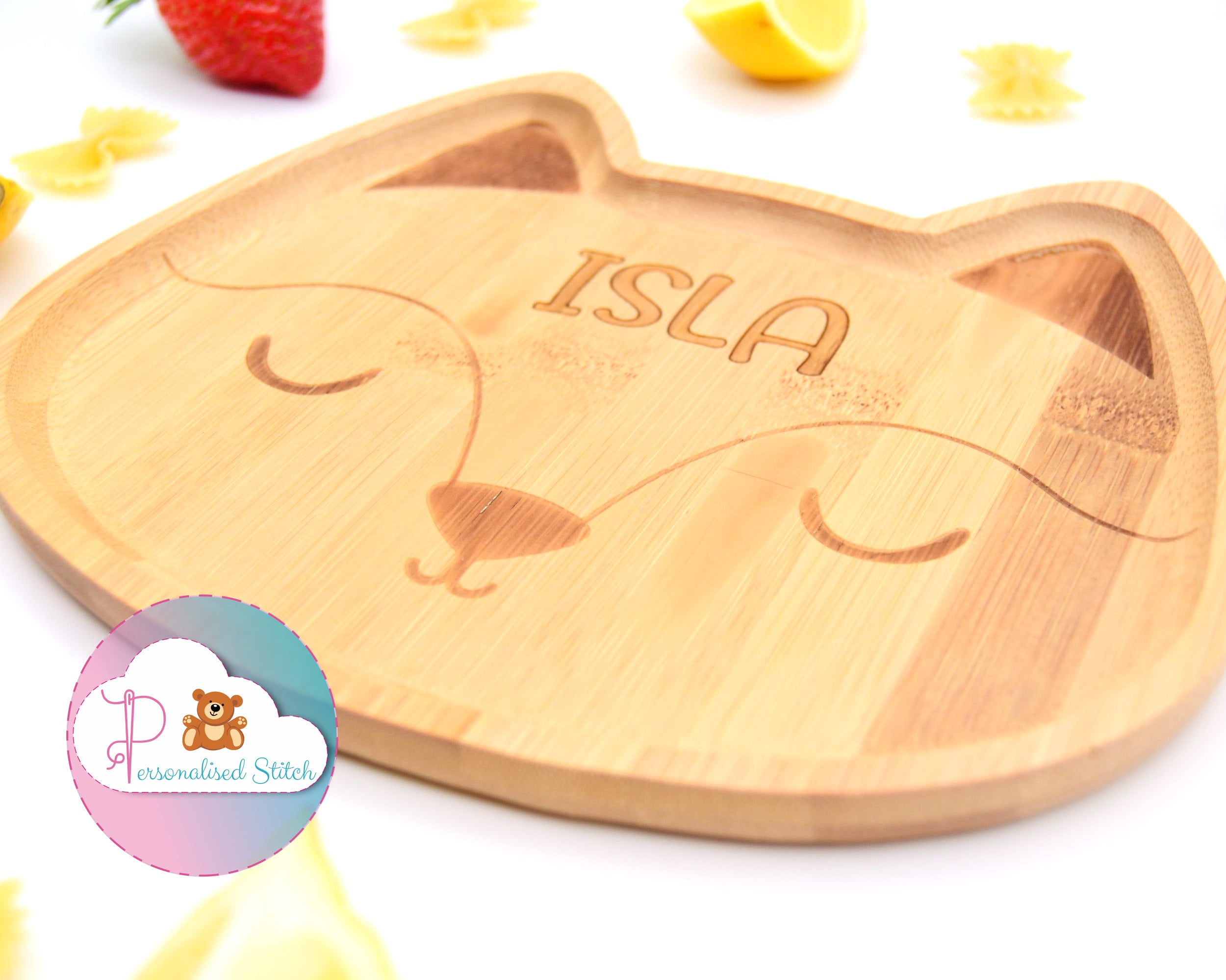 personalised fox bamboo plate