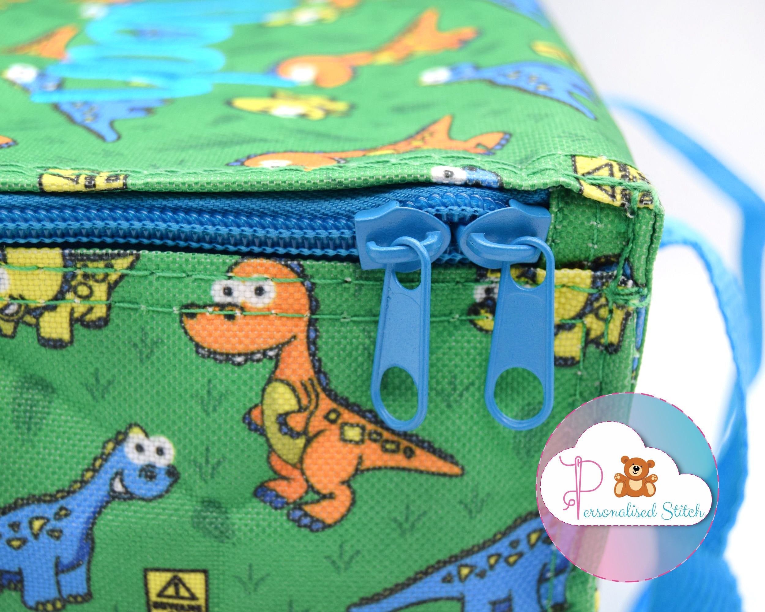 personalised embroidered kids playful dinosaur lunch box