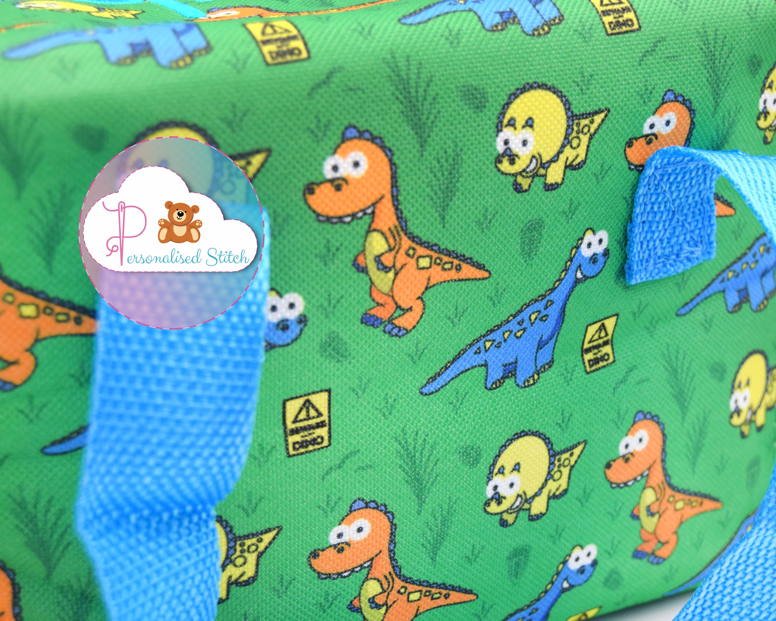 personalised kids playful dinosaur lunch bag