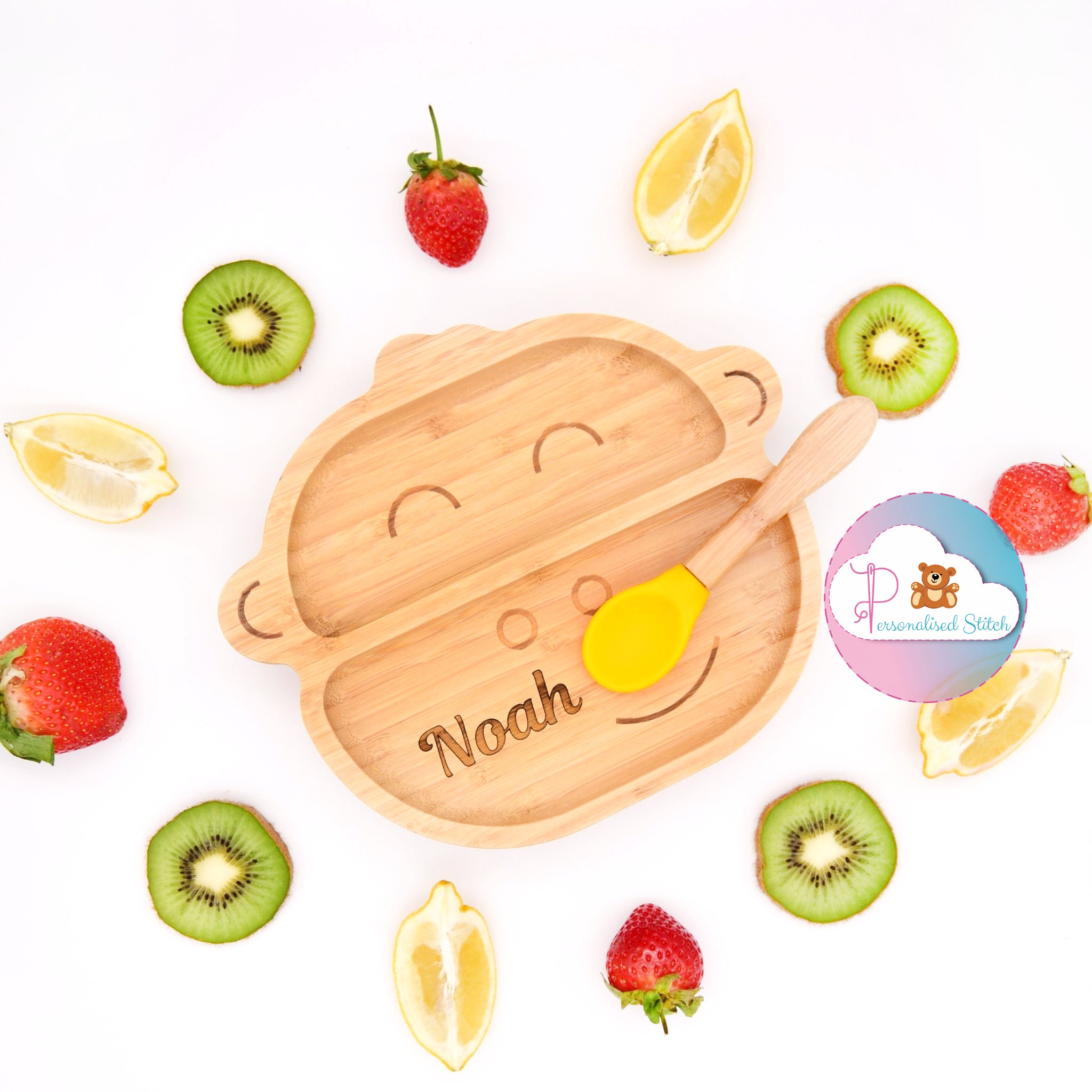 personalised baby plate monkey with spoon