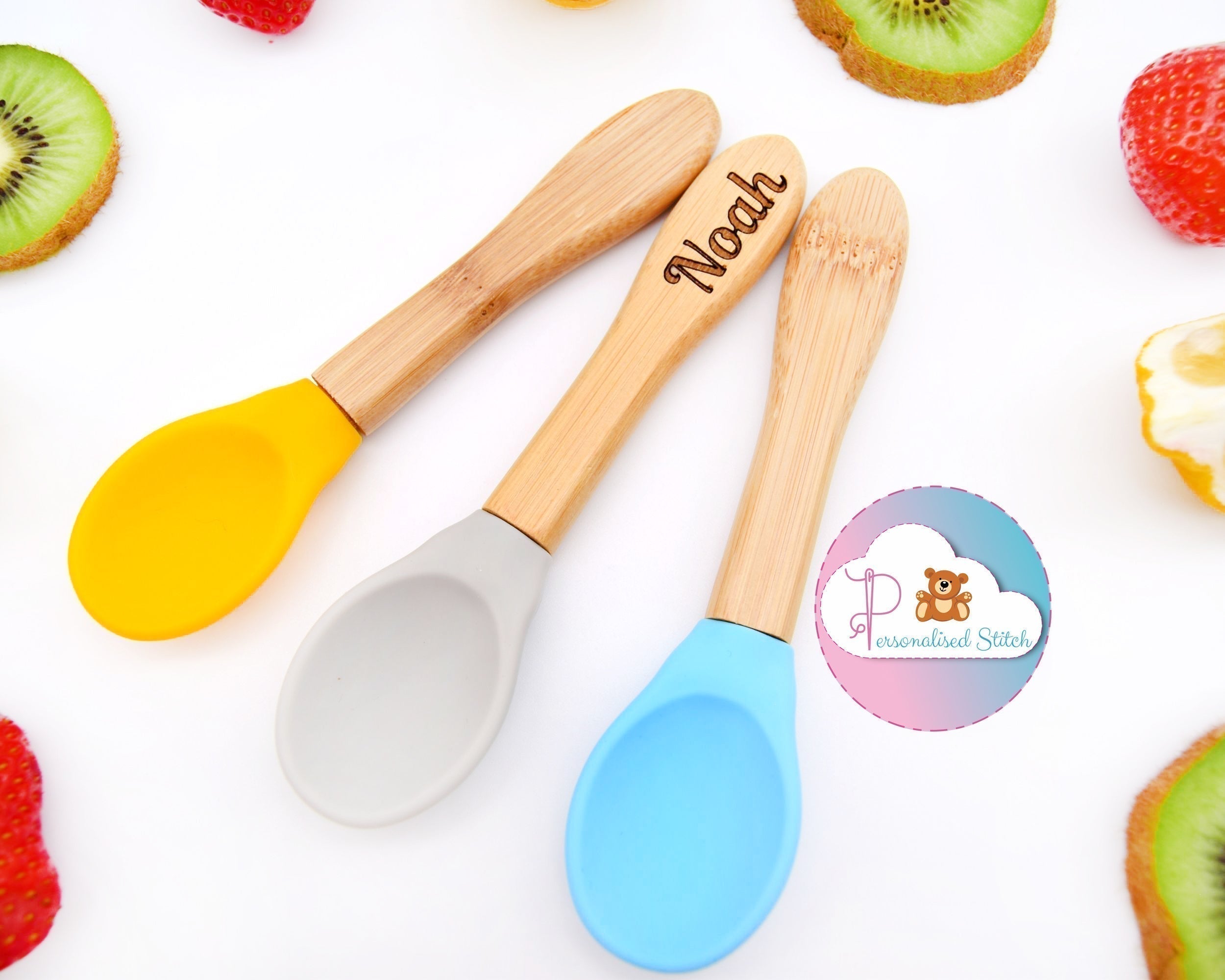 personalised baby bamboo spoons