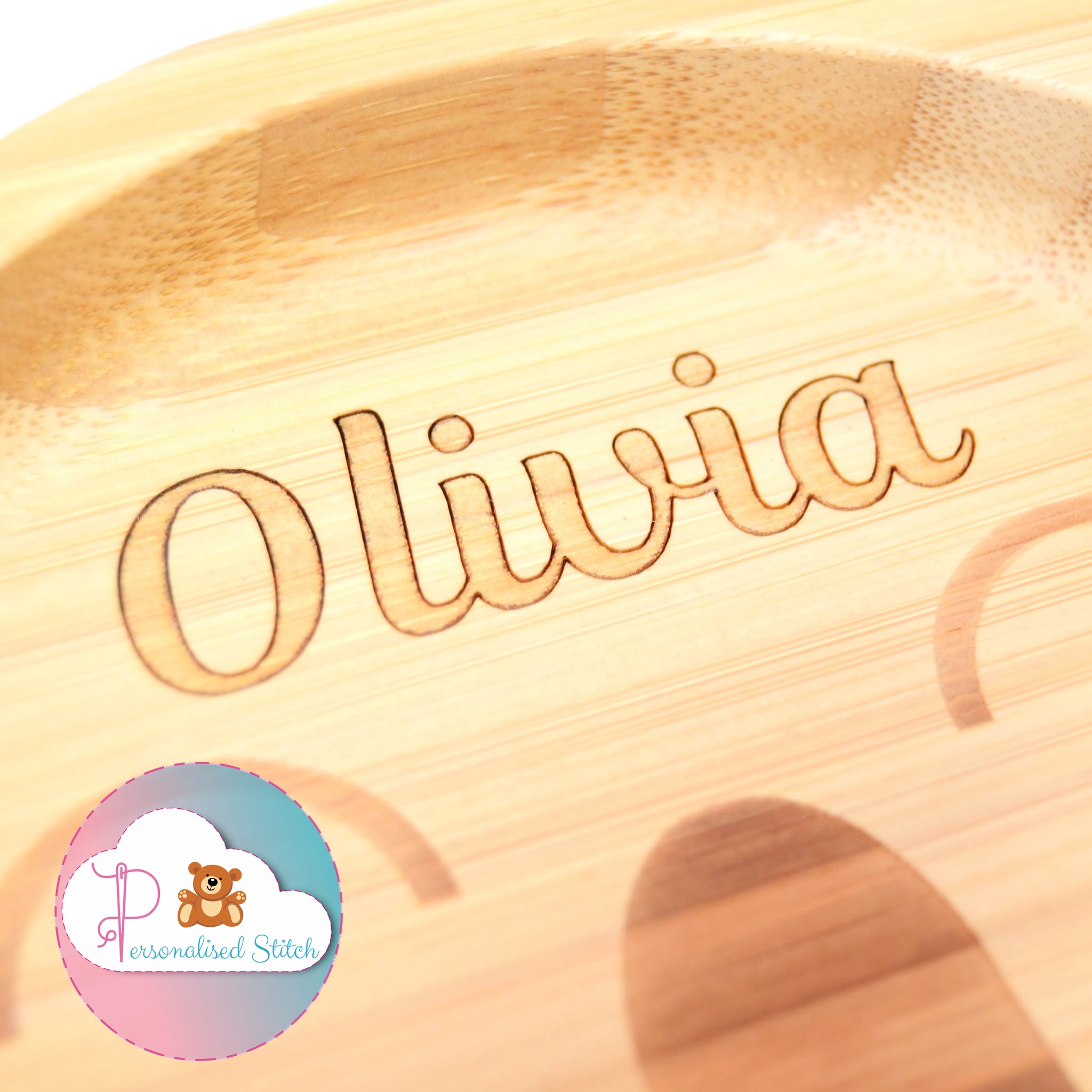 personalised engraved baby plate rabbit bamboo