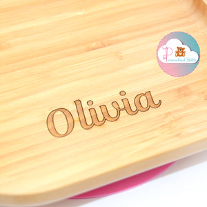 personalised square baby bamboo plate with suction cup
