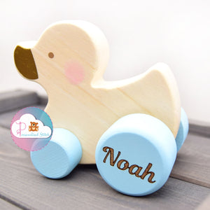 personalised wooden push along duck