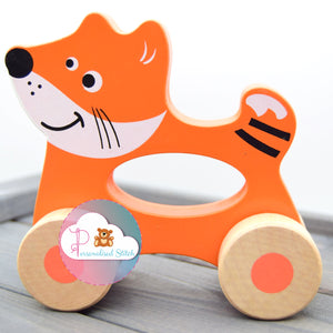 Personalised fox wooden push along toy