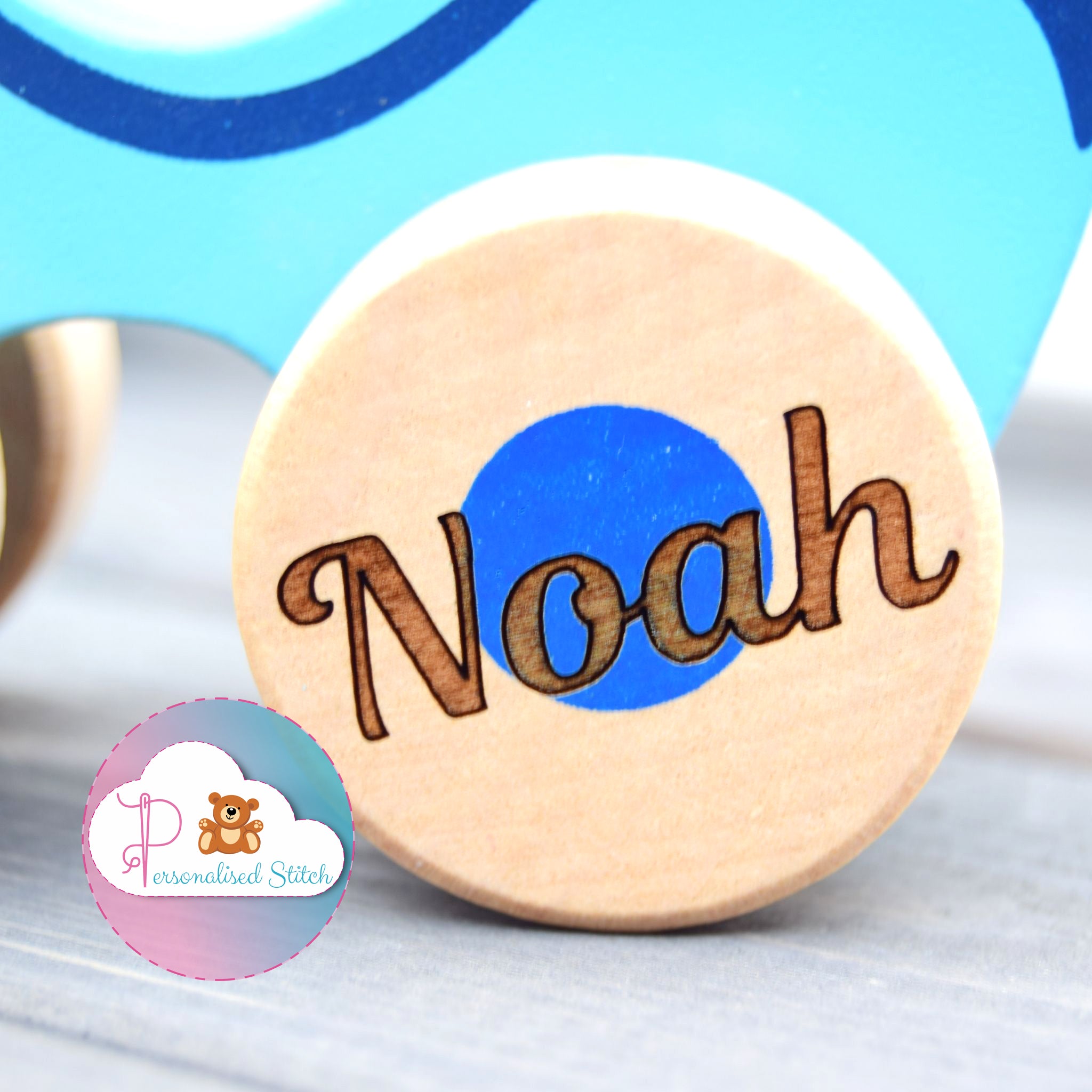 Personalised engraved elephant wooden push along toy