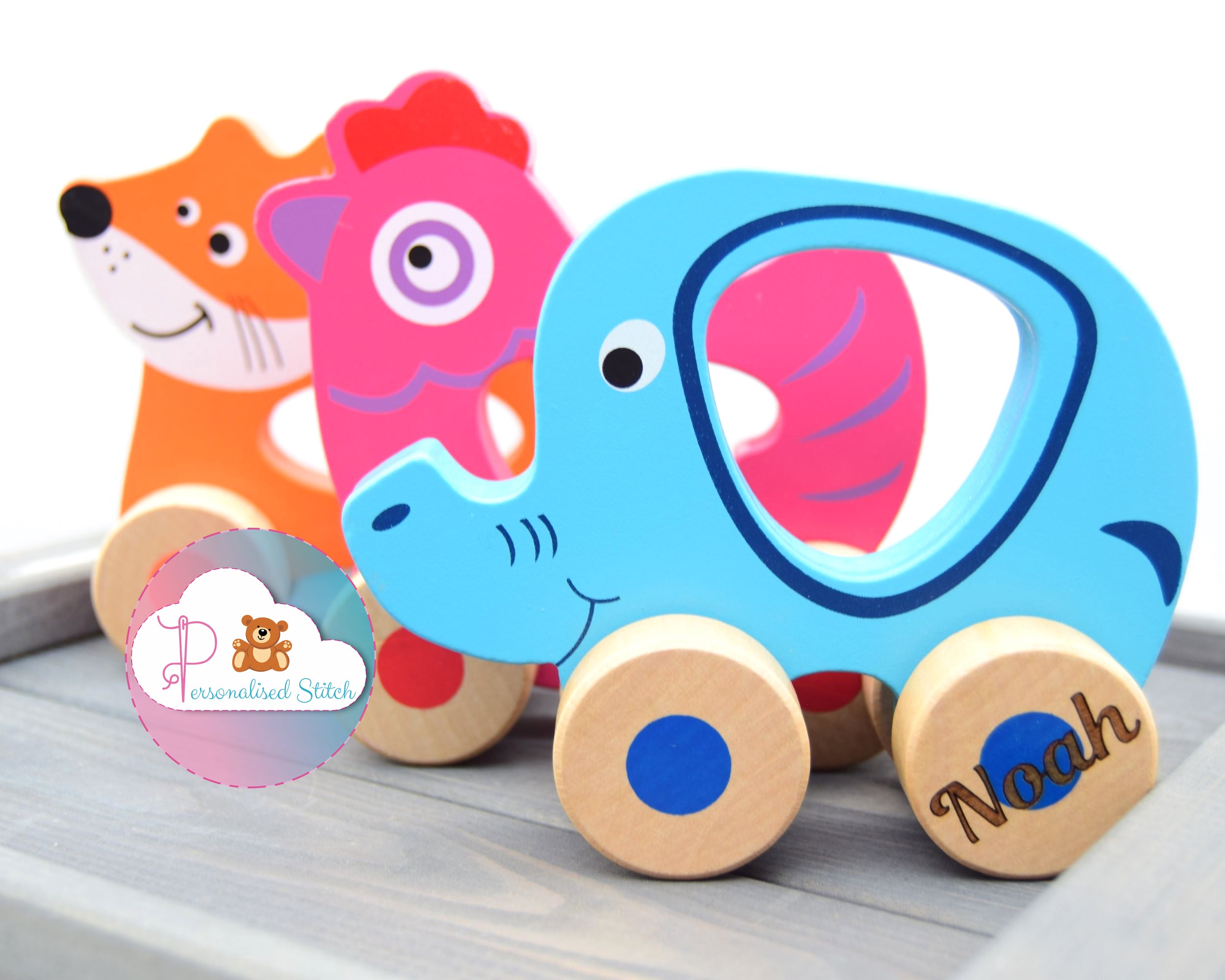personalised push along wooden toys