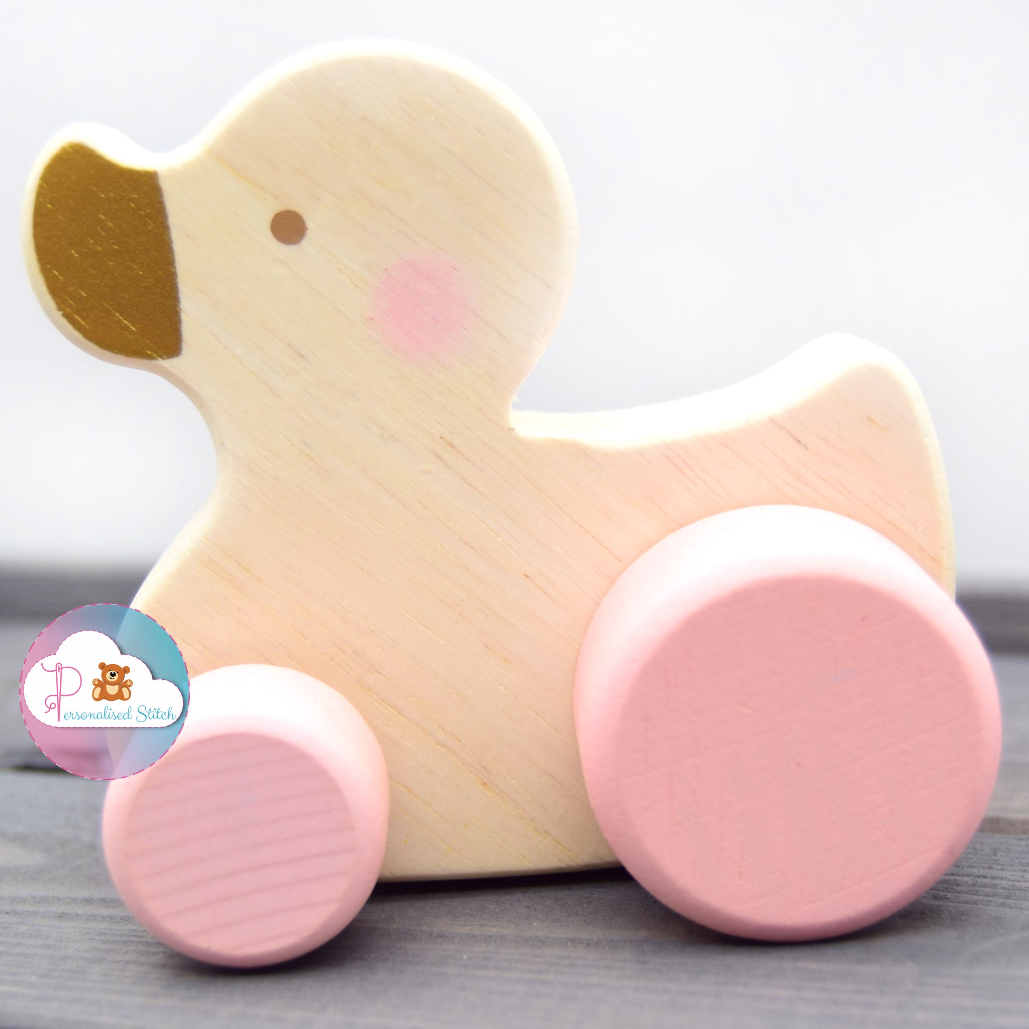 personalised wooden push along duck toy