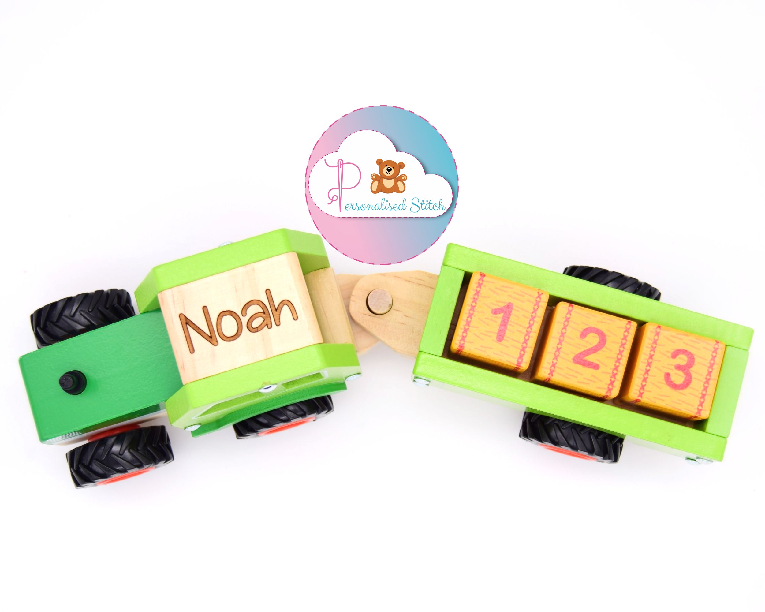 personalised engraved wooden toy tractor