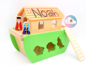 personalised wooden noah's ark boat set engraved
