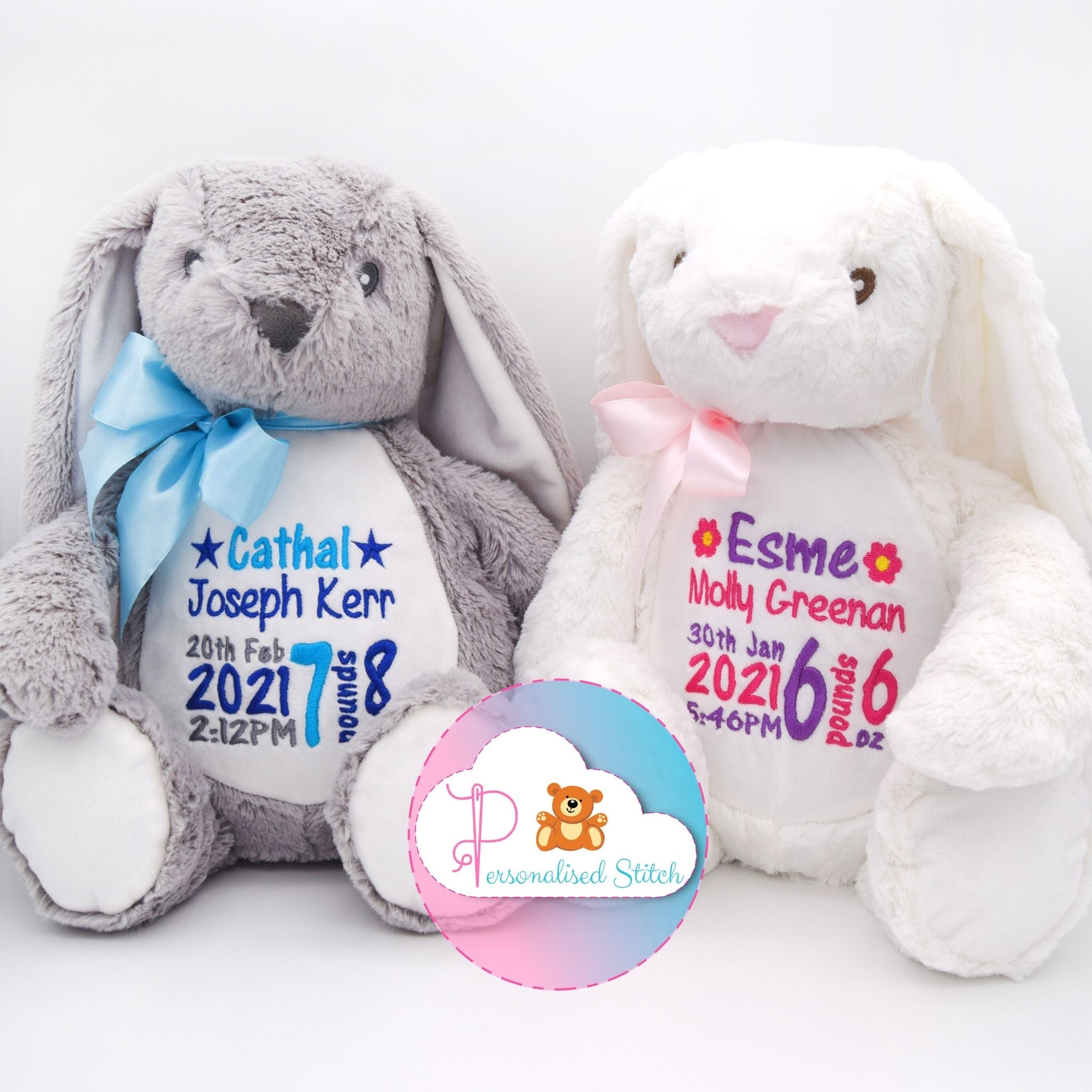 Personalised Grey bunny teddy bear