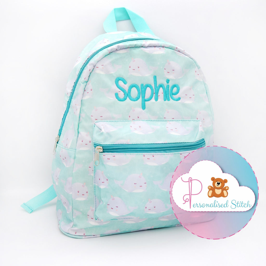 kids personalised backpack narwhal unicorn