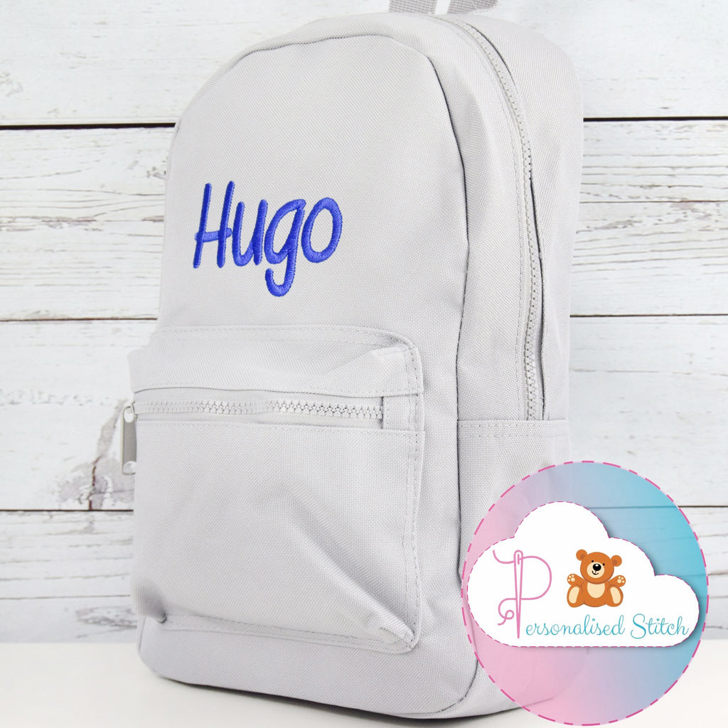 kids personalised backpack grey