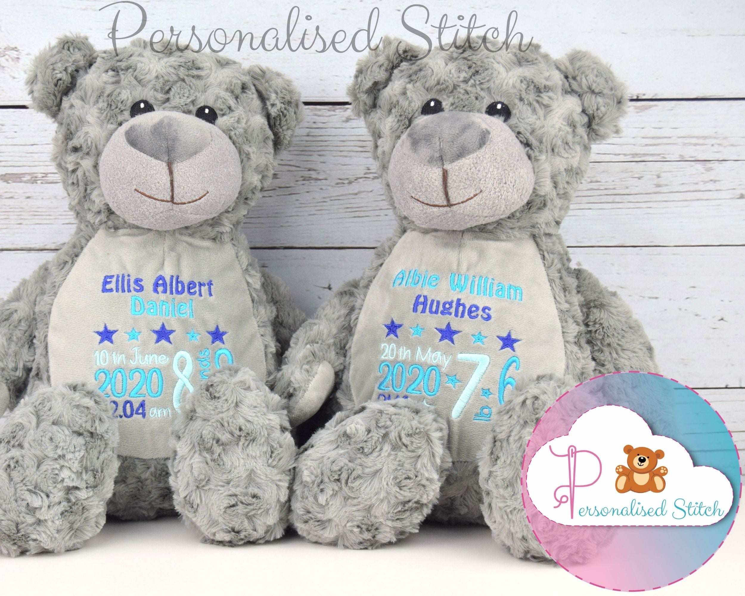 personalised grey soft toy bear