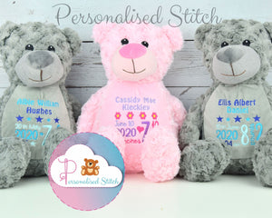 Personalised Blue / Pink / Grey Rosebud Teddy Bear