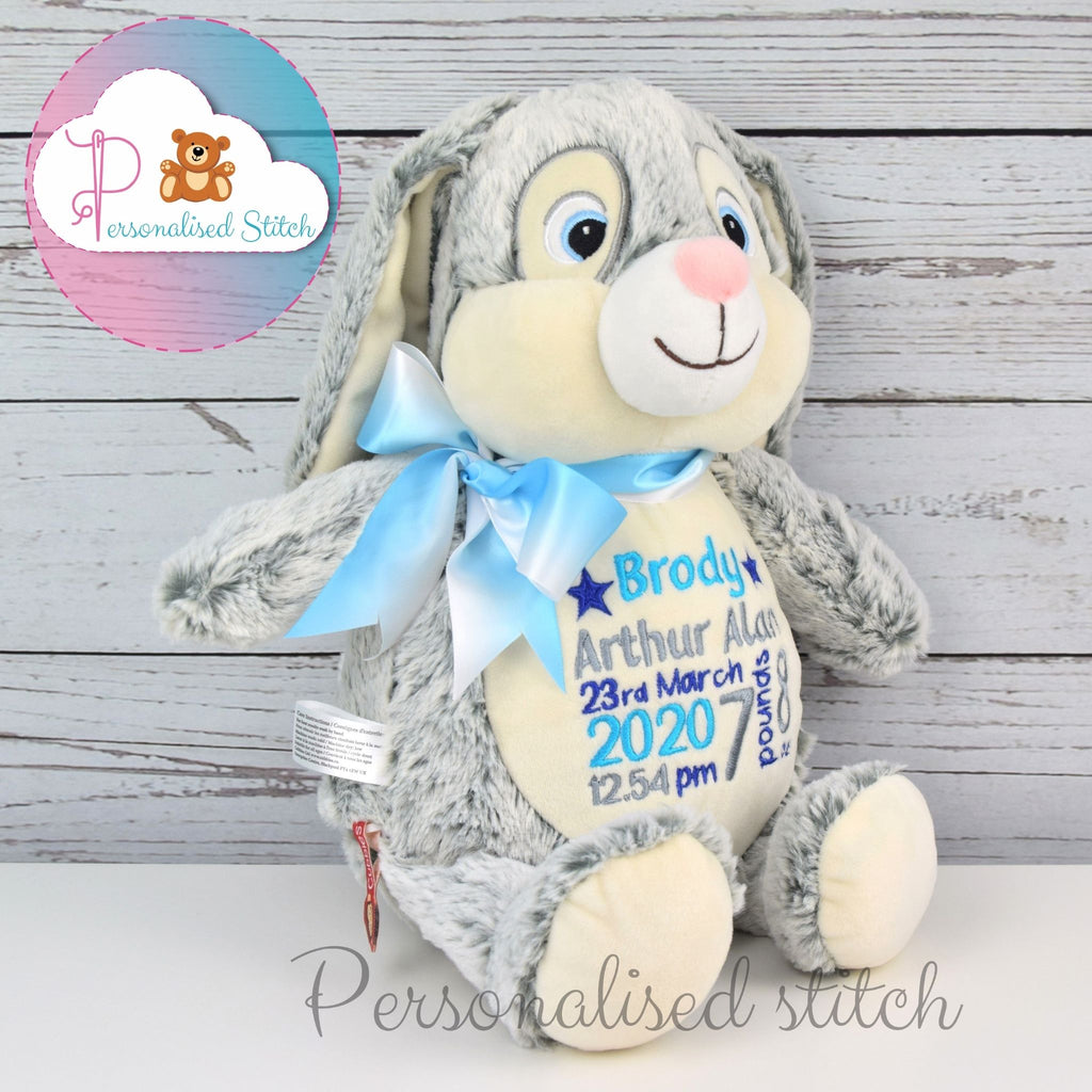 personalised grey bunny soft toy