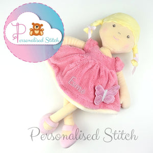 personalised rag doll butterfly pink