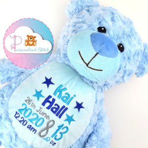 customised blue teddy bear