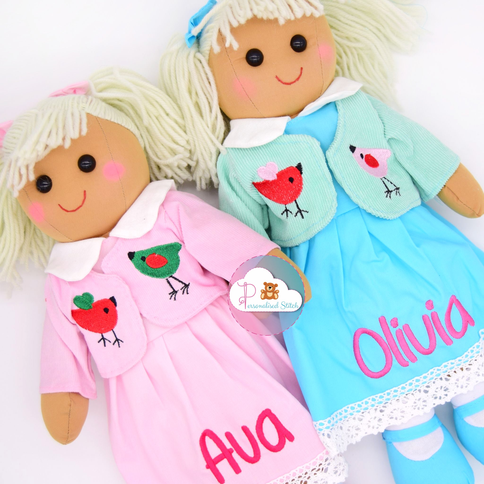 personalised doll pink blue