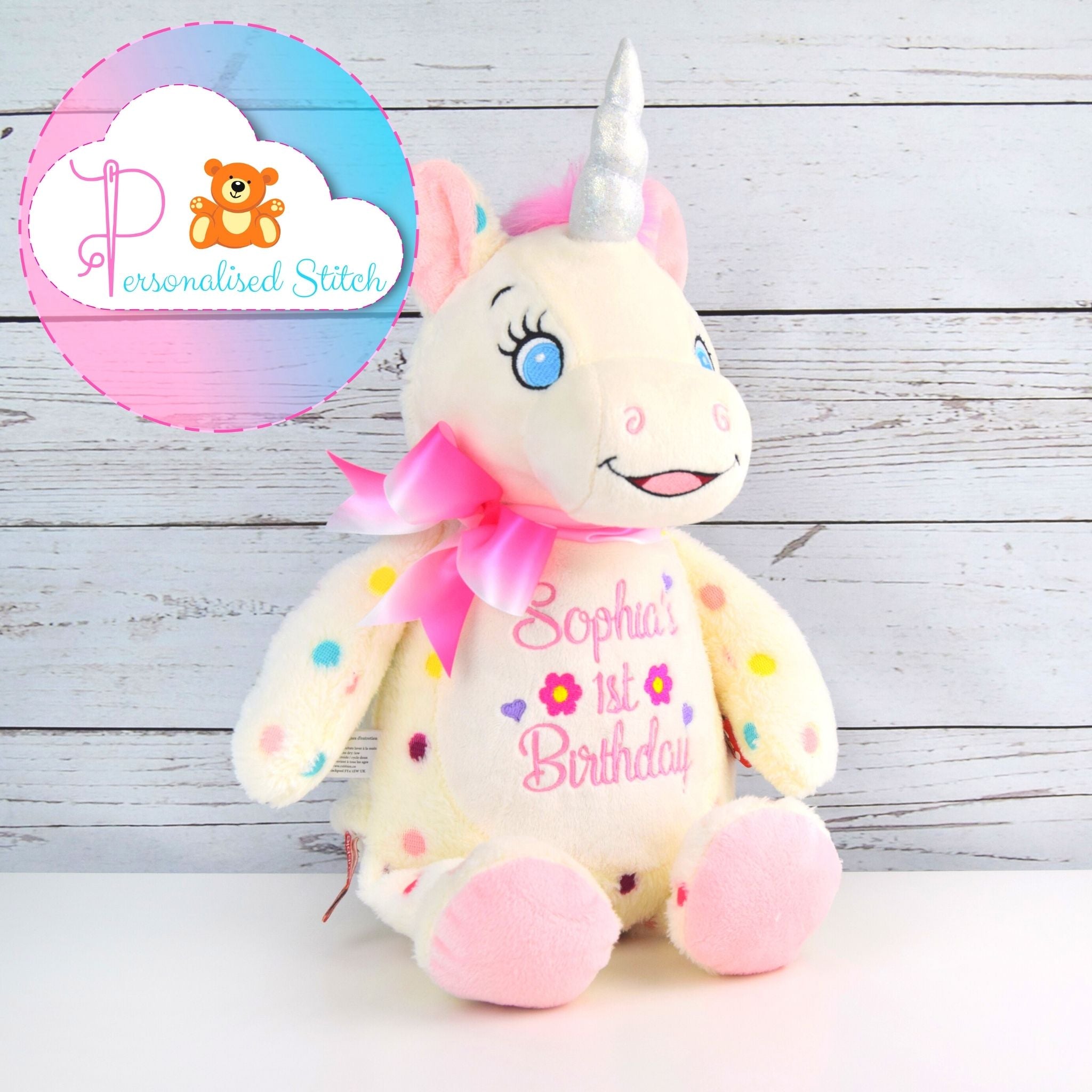 personalised embroidered unicorn teddy bear