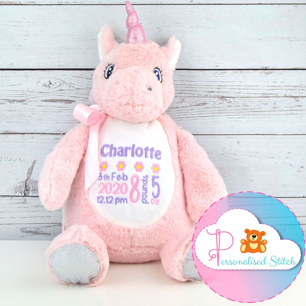 personalised pink unicorn soft toy