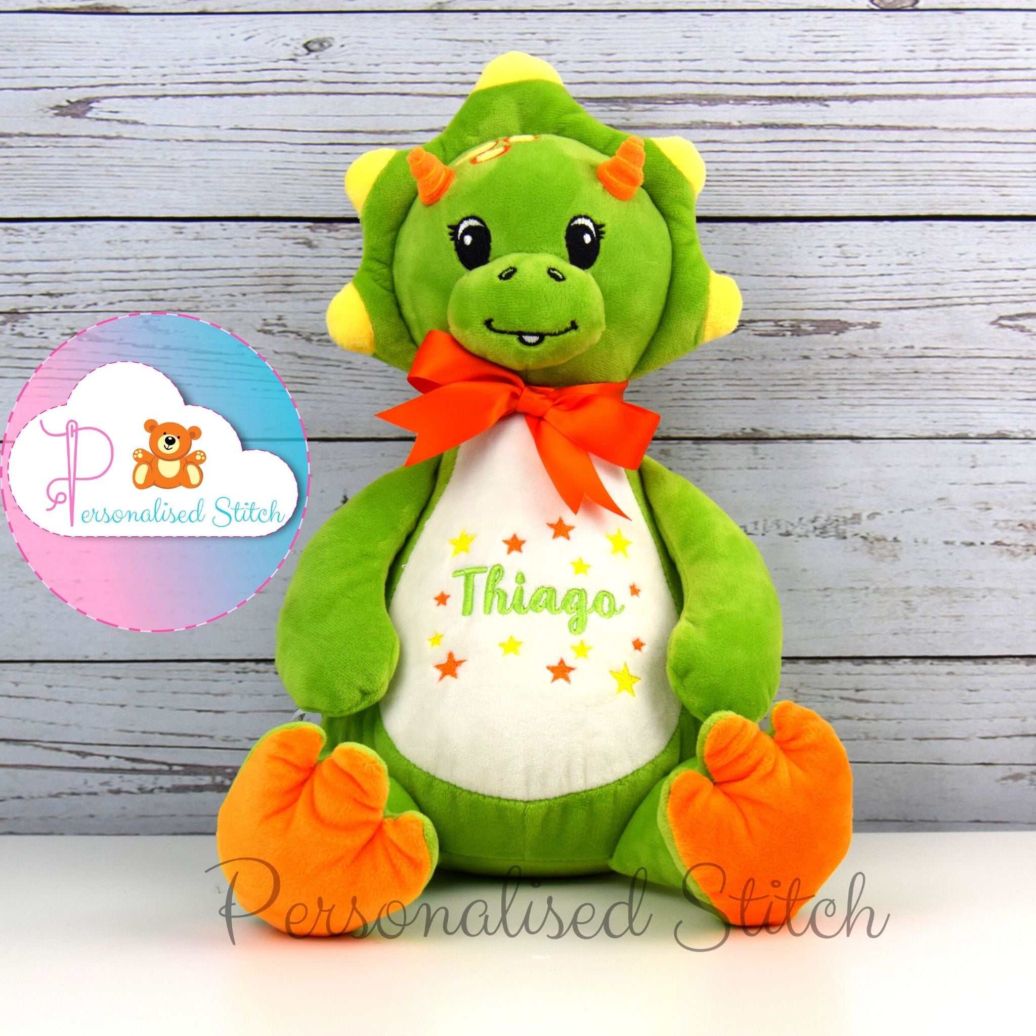 personalised green dinosaur teddy bear