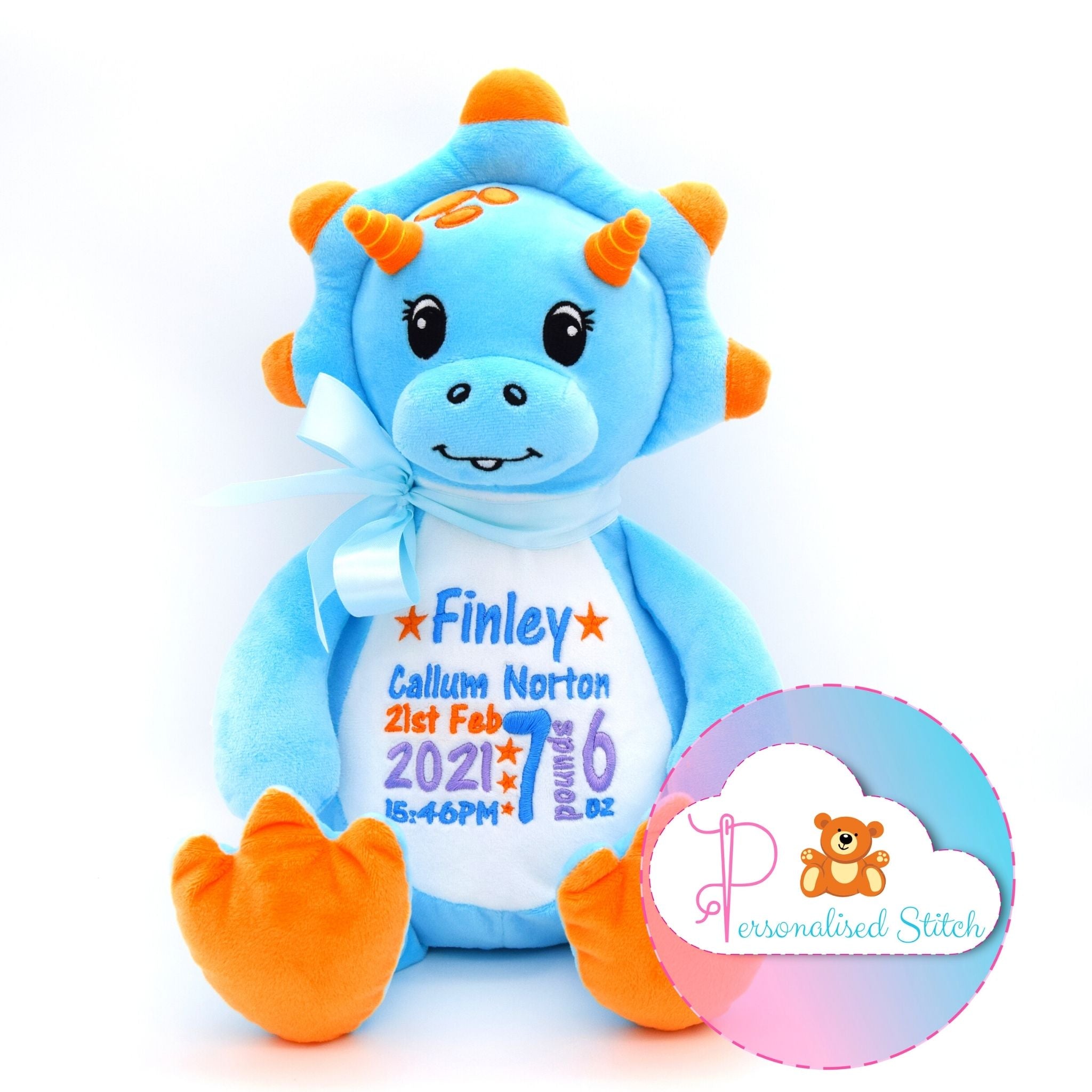 personalised blue dinosaur teddy bear