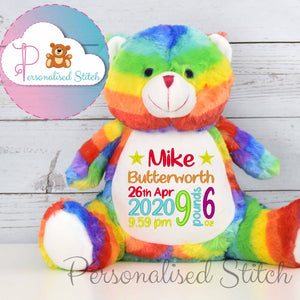personalised rainbow baby teddy bear