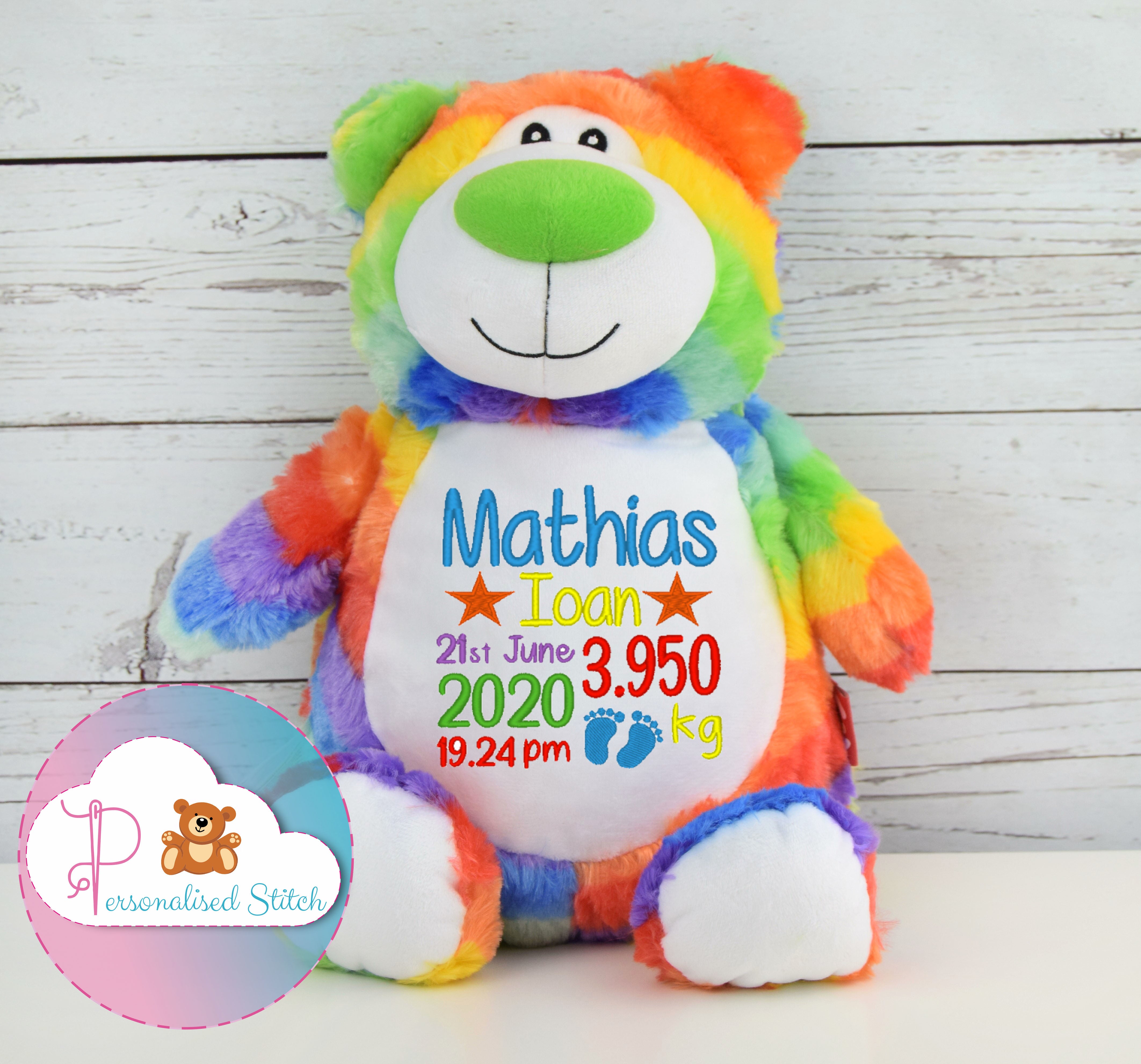 personalised rainbow soft toy